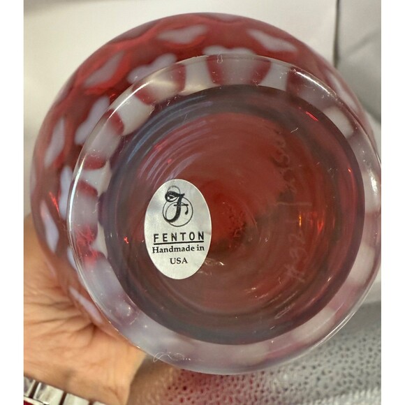 Fenton Cranberry Opalescent Heart Optic Basket - Picture 3 of 7